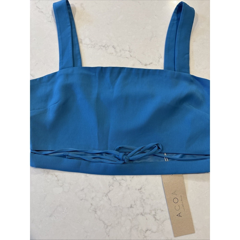 ACOA Womens Crop Top Shirt W/ties Lined Aqua Blue Zip Back Size M Medium NWT